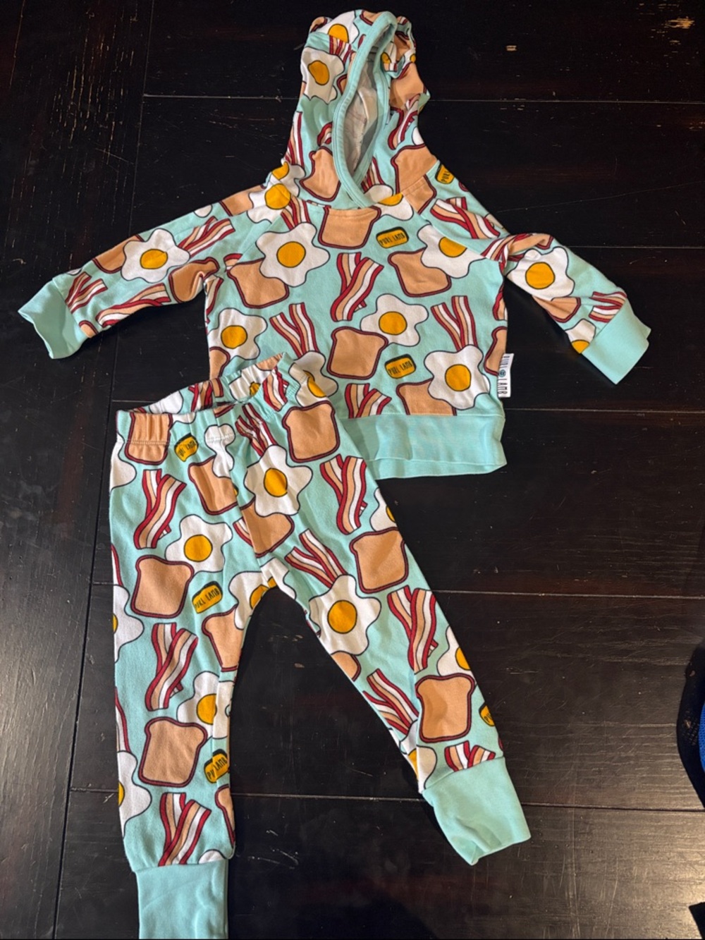 Kids Breakfast Print Matching Hoodie Set - Mint